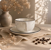 White speckled ceramic tea cup